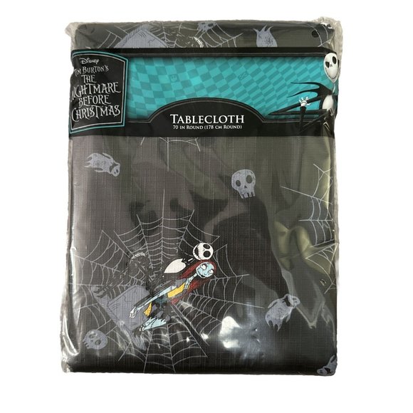 Nightmare Before Christmas Vinyl Tablecloth Table Cover Halloween 70in Round New - Picture 1 of 4